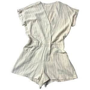 Lovestitch Beige Linen Blend Short Sleeve Romper S